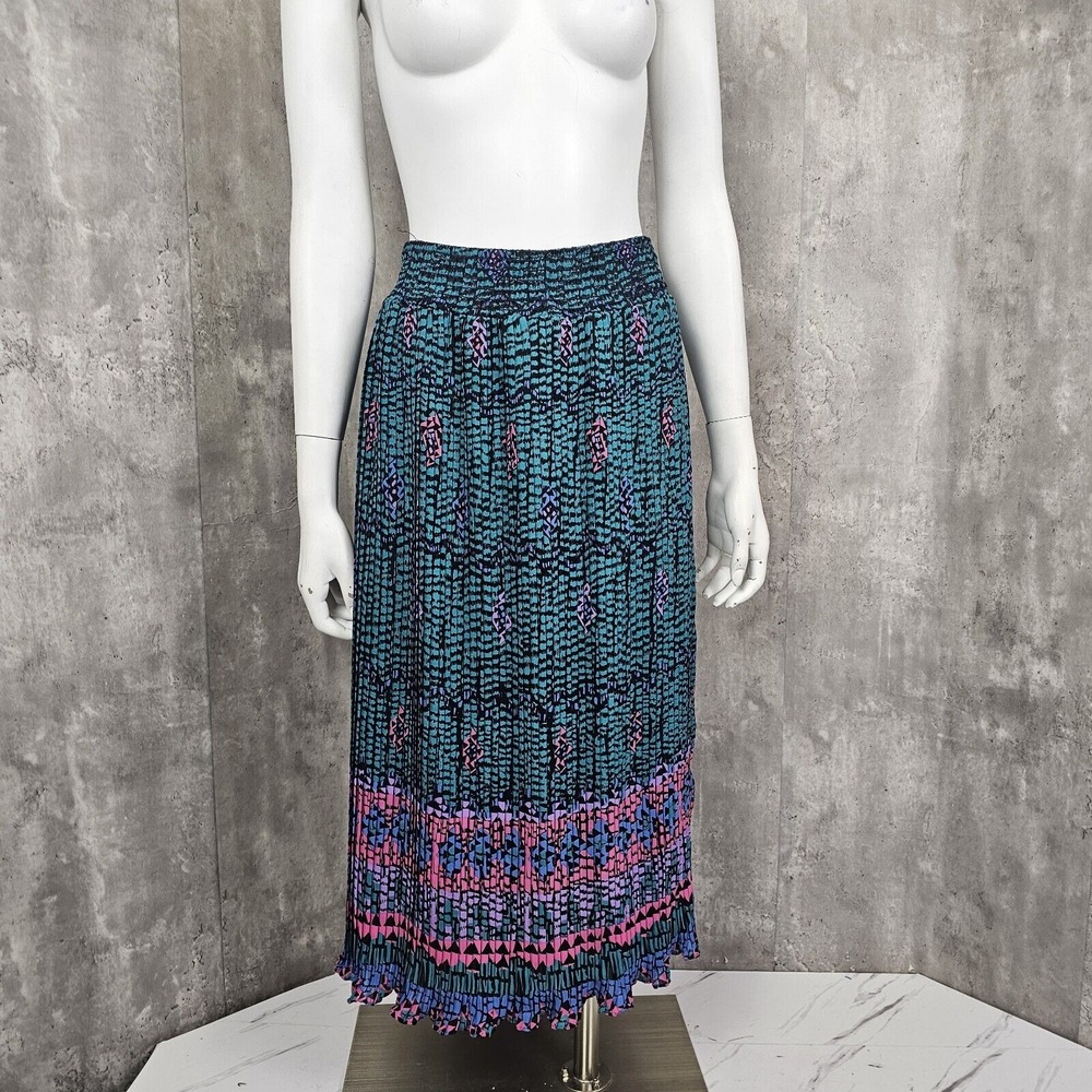 Vintage 80s Womens S Crepe Semi Sheer Accordion Pleated New Wave‎ Maxi Skirt